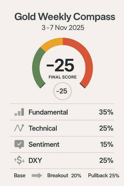 اینفوگرافی تحلیل هفتگی طلای جهانی ۳ نوامبر ۲۰۲۵